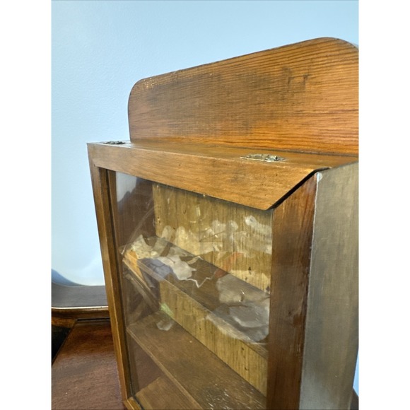 14.5"x9"x2.5" - 3 Tier Shelf Wall Hangin Wood Shadow Box VNTG Slide Panel Front - Picture 3 of 16